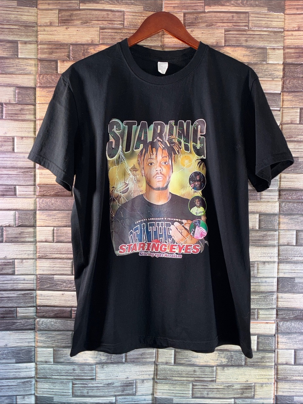 EUC Unbranded Large Black T Shirt Juice Wrld “Staring Eyes”